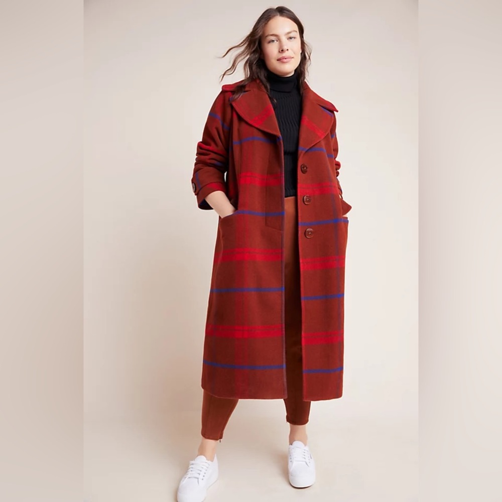 Anthropologie Plaid Jasper Wool Blend Coat in Medium